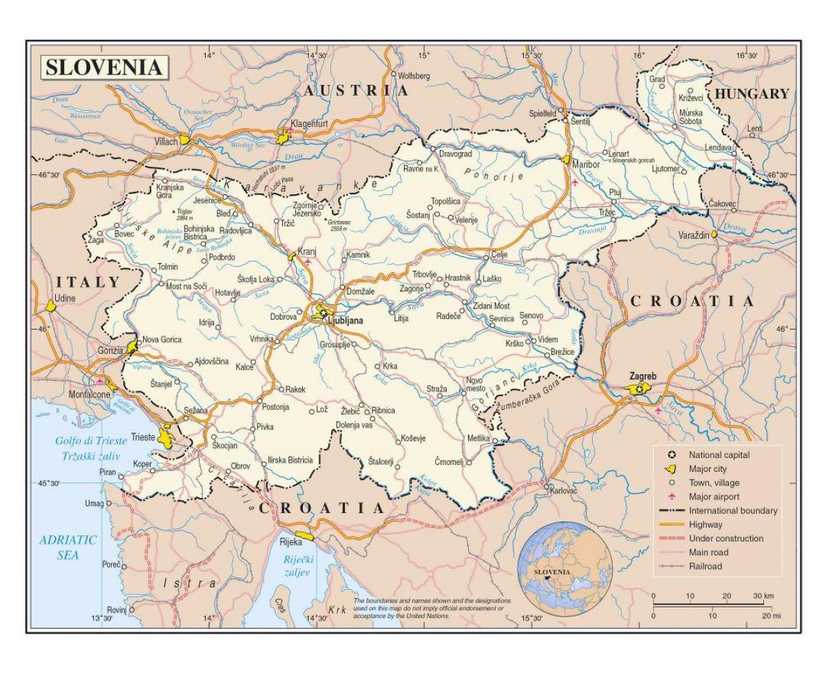 Ramani ya Slovenia miji