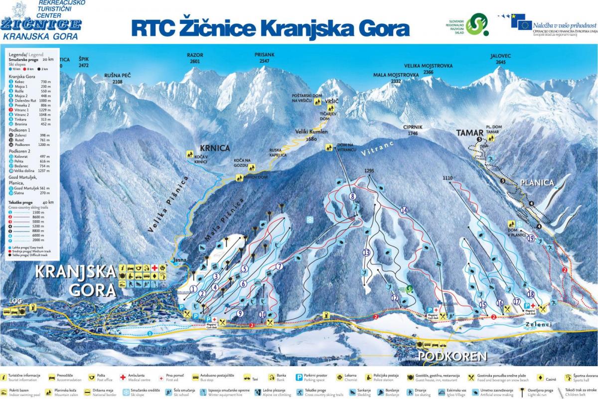 Ramani ya Slovenia ski resorts